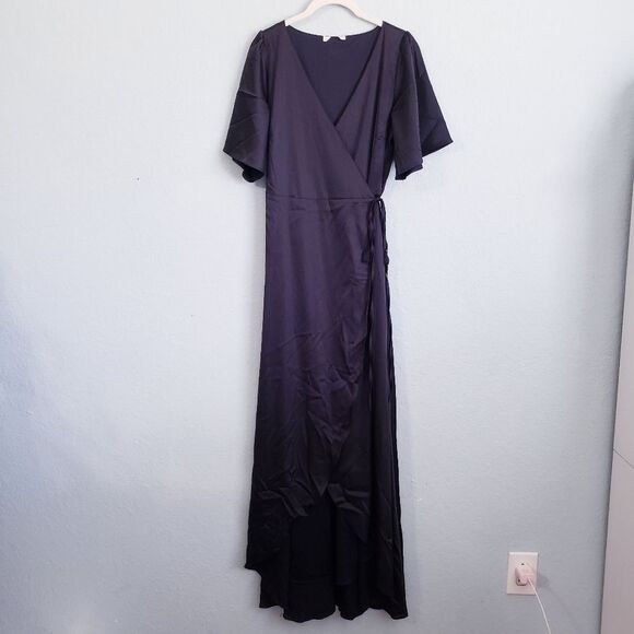 Baltic Born Vara Black Satin Maxi Wrap Dress - Picture 2 of 5